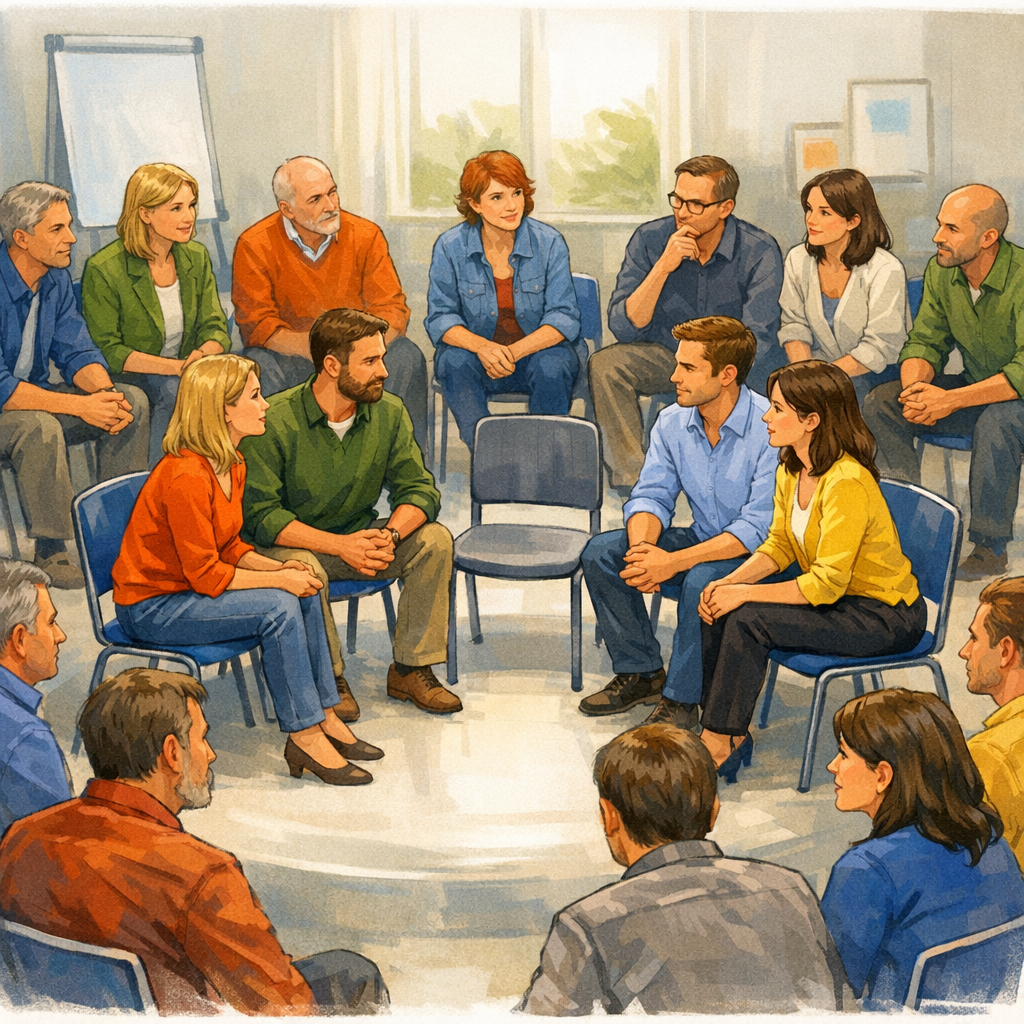 Fishbowl-Sitzordnung zur Durchführugn eines Erfahrungsautauschs